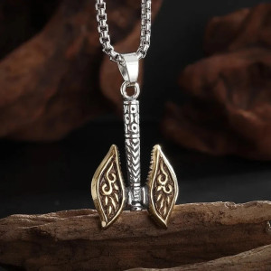 Collier Viking Double Hache Nordique - Pendentif Guerrier Couleur Or