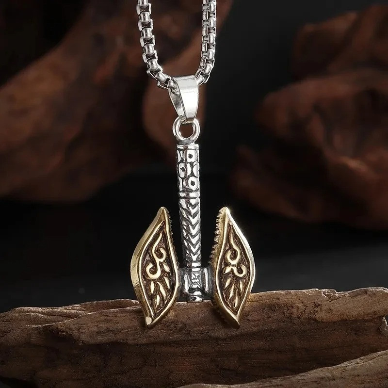 Collier Viking Double Hache Nordique - Pendentif Guerrier Couleur Or