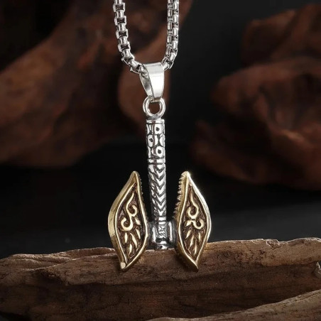 Collier Viking Double Hache Nordique - Pendentif Guerrier Couleur Or