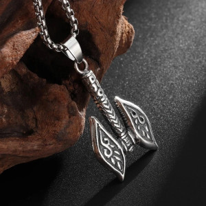 Collier Viking Double Hache Nordique - Pendentif Guerrier Couleur Argent