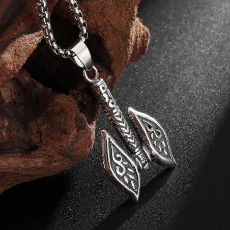 Collier Viking Double Hache Nordique - Pendentif Guerrier Couleur Argent
