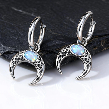 Boucles d’Oreilles Viking Croissant de Lune de Máni avec Opale
