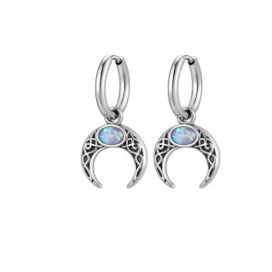 Détails des Boucles d’Oreilles Viking Croissant de Lune de Máni avec Opale