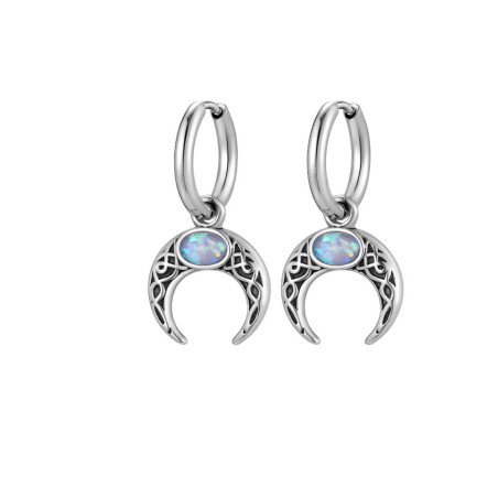 Détails des Boucles d’Oreilles Viking Croissant de Lune de Máni avec Opale