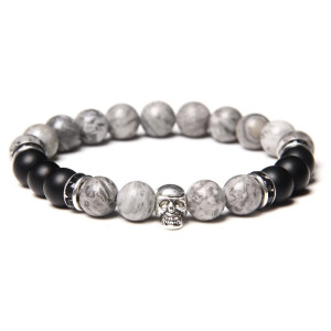 Bracelet Tête de Mort "Crâne Jaspe Gris"