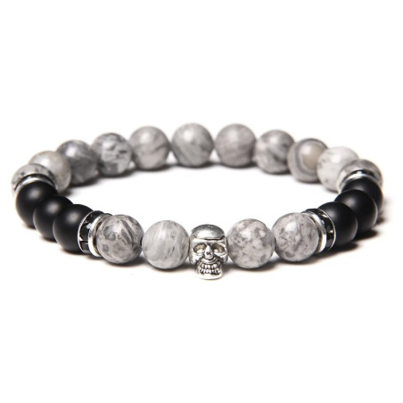 Bracelet Tête de Mort "Crâne Jaspe Gris"