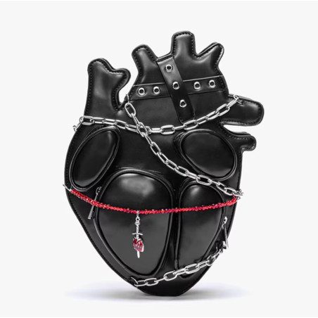 Vue face du Sac à Dos Tête de Mort Gothique Cœur Enchaîné Sanglant