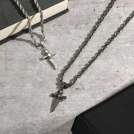 Collier Rock Gothique “Dague de la Croix Noire” - 2 couleurs au choix !