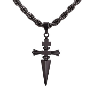 Collier Rock Gothique “Dague de la Croix Noire” Couleur Noir