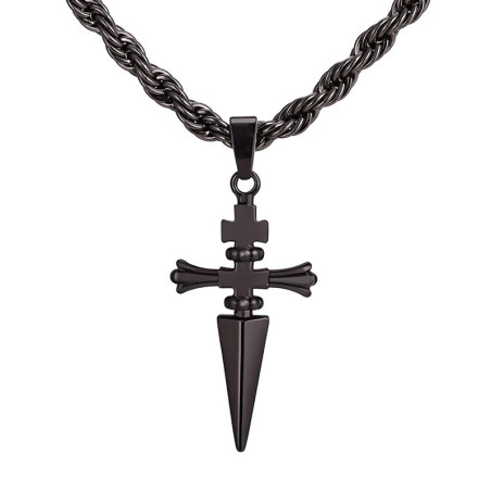Collier Rock Gothique “Dague de la Croix Noire” Couleur Noir