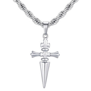 Collier Rock Gothique “Dague de la Croix Noire” Couleur Argent