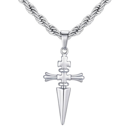 Collier Rock Gothique “Dague de la Croix Noire” Couleur Argent