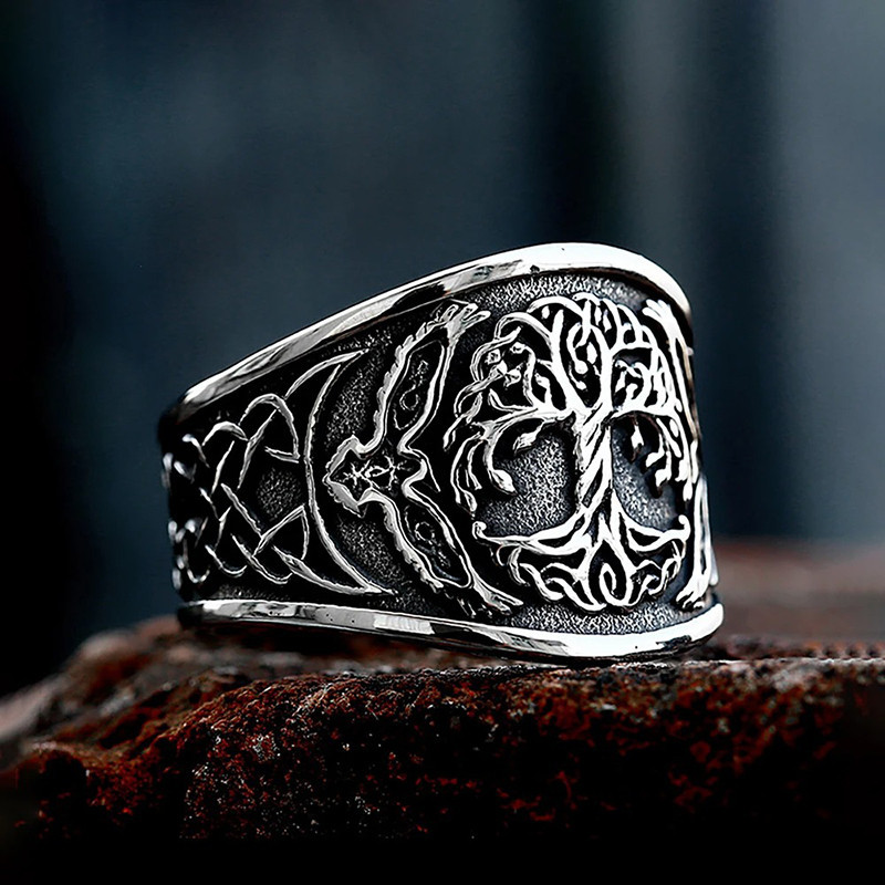 Bague Viking - Arbre de Vie Argent Froid & Noir Profond