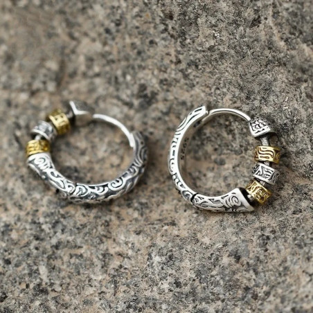 Vue de Face Boucles d’Oreilles Viking - Cercles Runiques Nordiques