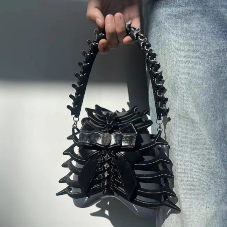 Sac à Main Tête de Mort Gothique "Cage Thoracique Funèbre" Couleur Noir