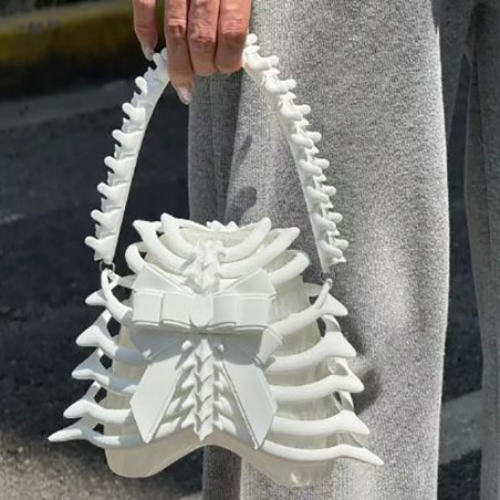 Avant Sac à Main Tête de Mort Gothique "Cage Thoracique Funèbre" Couleur Blanc