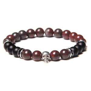 Bracelet Tête de Mort "Crâne Jaspe Rouge"