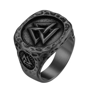 Vue generale Bague Viking Valknut 'Sceau d’Odin' Couleur Noir
