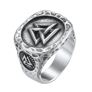 Vue generale Bague Viking Valknut 'Sceau d’Odin' Couleur Argent
