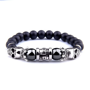Bracelet Tête de Mort "Double Crânes Onyx Noir"