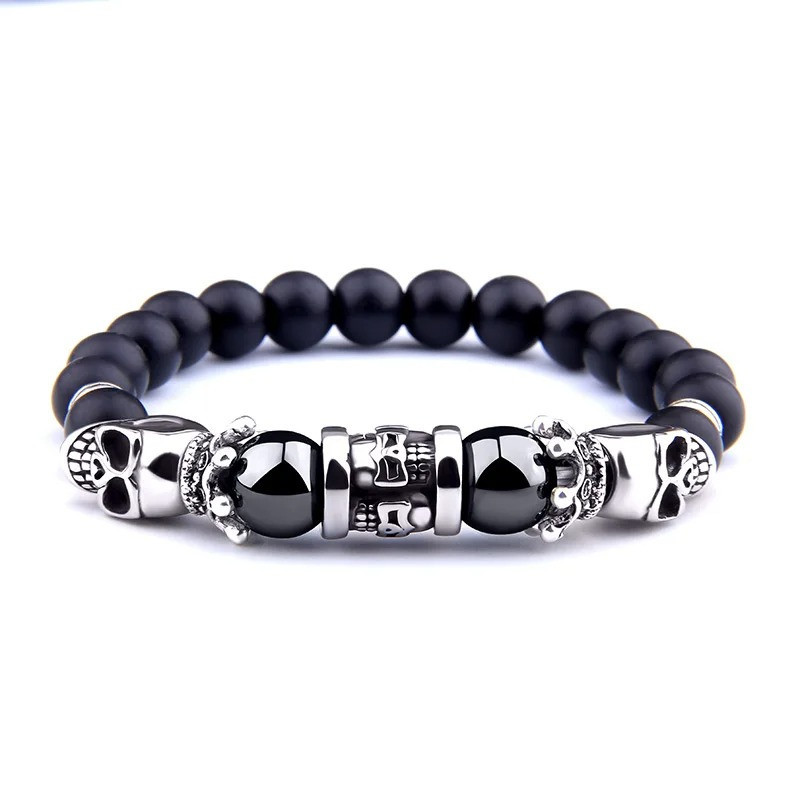 Bracelet Tête de Mort "Double Crânes Onyx Noir"