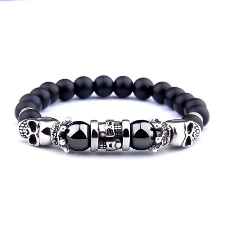 Bracelet Tête de Mort "Double Crânes Onyx Noir"