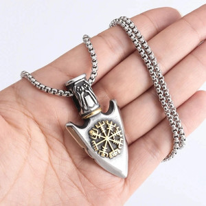 Collier Viking Vegvísir "Pendentif Pointe de Lance Nordique"