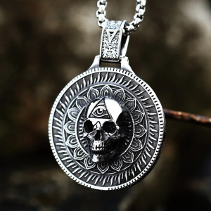 Collier Tête de Mort - Médaillon Mandala de l'Œil Éveillé