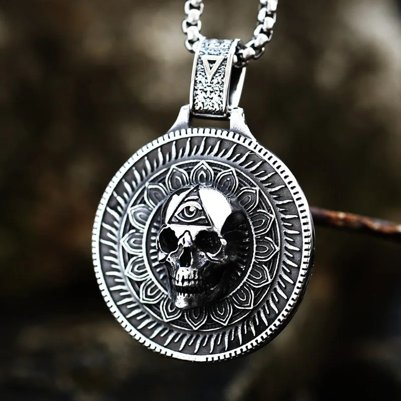 Collier Tête de Mort - Médaillon Mandala de l'Œil Éveillé