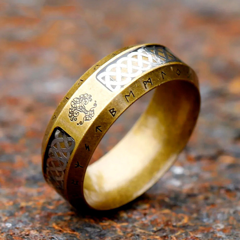 Bague Viking Runique "Yggdrasil Sacré" Couleur Or