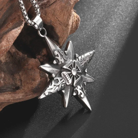 Collier Viking Étoile Nordique - Pendentif Runique Guerrier