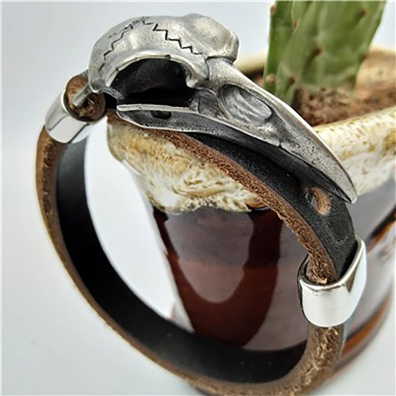 Bracelet Viking Crâne de Corbeau d’Odin Couleur Marron