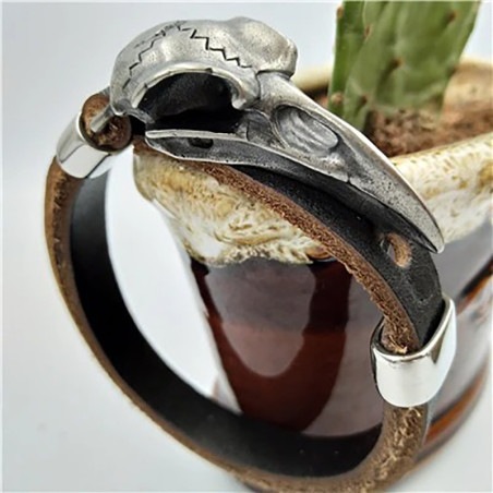Bracelet Viking Crâne de Corbeau d’Odin Couleur Marron