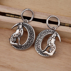 Avant Boucles d’Oreilles Viking "Loup de la Lune Nordique"
