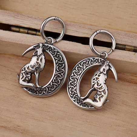 Avant Boucles d’Oreilles Viking "Loup de la Lune Nordique"