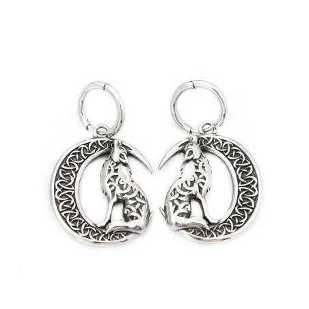 Vue generale Boucles d’Oreilles Viking "Loup de la Lune Nordique"