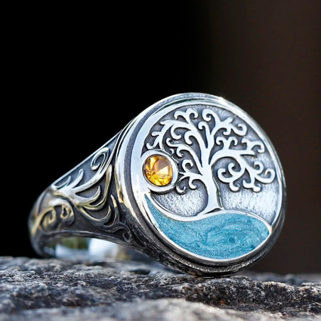 Vue Laterale Bague Viking - Arbre de Vie d’Yggdrasil en Acier Inoxydable 316L