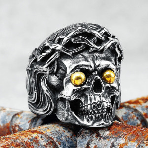 Avant Bague Tête de Mort Gothique "Couronne d’Épines de l’Outre-Tombe"