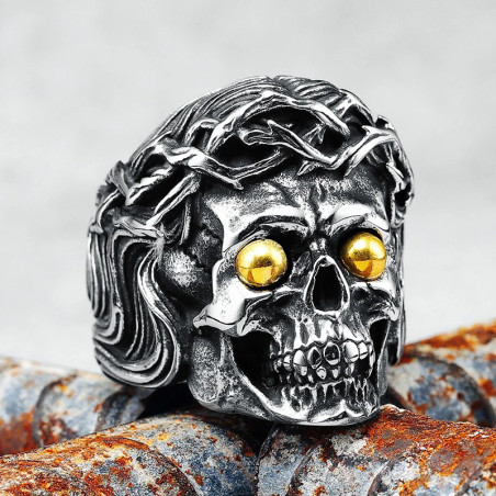 Avant Bague Tête de Mort Gothique "Couronne d’Épines de l’Outre-Tombe"