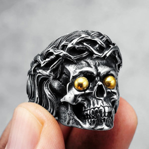 Bague Tête de Mort Gothique "Couronne d’Épines de l’Outre-Tombe"