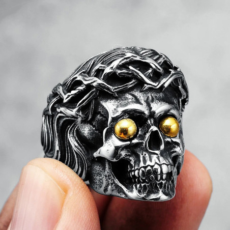 Bague Tête de Mort Gothique "Couronne d’Épines de l’Outre-Tombe"