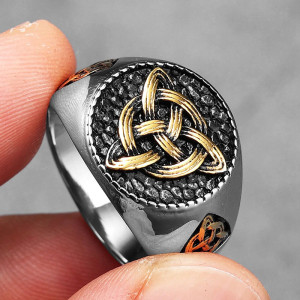 Vue Laterale Bague Celtique "Nœud de la Trinité Ancestrale" - 2 couleurs au choix !