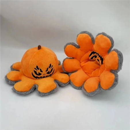 Peluche Tête de Mort Réversible - Citrouille Maléfique & Araignée Douce