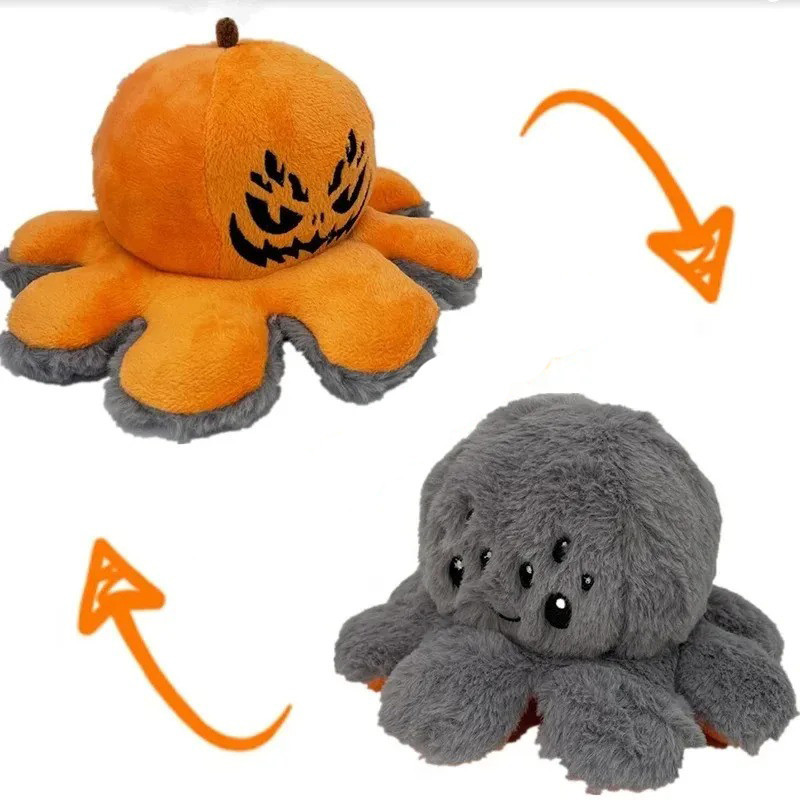 Peluche Tête de Mort Réversible - Citrouille Maléfique & Araignée Douce
