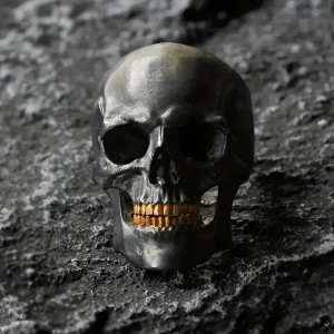 Vue de face Bague Tête de Mort "Mâchoire d'Or"