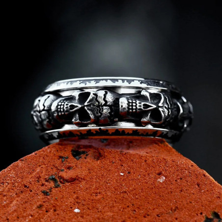 Avant Bague Tête de Mort Rotative "Couronne des Crânes"