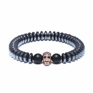 Bracelet Tête de Mort "Perles Onyx & Crâne Minimaliste Élégant" Couleur rose