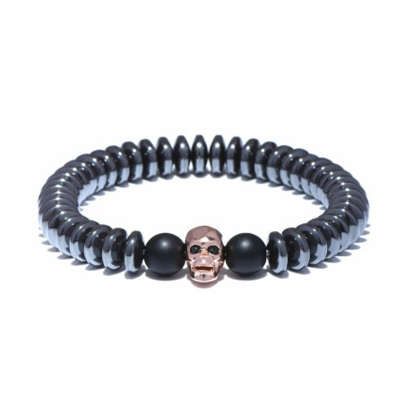 Bracelet Tête de Mort "Perles Onyx & Crâne Minimaliste Élégant" Couleur rose