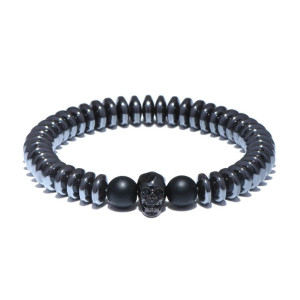 Bracelet Tête de Mort "Perles Onyx & Crâne Minimaliste Élégant" Couleur Noir