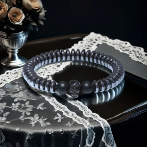 Bracelet Tête de Mort "Perles Onyx & Crâne Minimaliste Élégant" - 4 versions au choix !